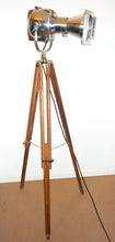 1950'S VINTAGE THEATRE SPOT LIGHT BY STRAND OF LONDON ON A WOODEN TRIPOD FROM BBC STUDIOS - The Vintage Lighting Company LTD