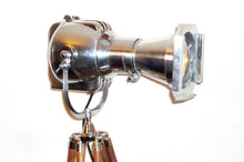 1950'S VINTAGE THEATRE SPOT LIGHT BY STRAND OF LONDON ON A WOODEN TRIPOD FROM BBC STUDIOS - The Vintage Lighting Company LTD
