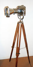 1950'S VINTAGE THEATRE SPOT LIGHT BY STRAND OF LONDON ON A WOODEN TRIPOD FROM BBC STUDIOS - The Vintage Lighting Company LTD