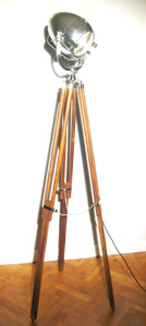 1950's VINTAGE THEATRE LIGHT BY STRAND OF LONDON ON WOODEN TRIPOD FLOOR LAMP - The Vintage Lighting Company LTD