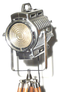 1940's ARNOLD & RICHTER MUNICH ANTIQUE FILM SPOT LIGHT PRESENTED ON A WOODEN TRIPOD - The Vintage Lighting Company LTD