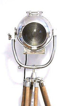 1950's BRITISH FILM SPOT LIGHT PRESENTED ON A WOODEN TRIPOD - The Vintage Lighting Company LTD