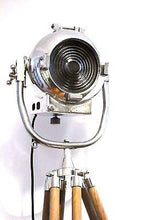 1950's BRITISH FILM SPOT LIGHT PRESENTED ON A WOODEN TRIPOD - The Vintage Lighting Company LTD