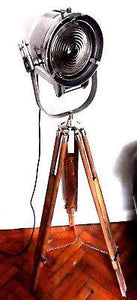 1950's BRITISH FILM SPOT LIGHT THEATRE STUDIO FLOOR LAMP WITH WOODEN TRIPOD - The Vintage Lighting Company LTD