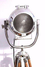 1950's BRITISH FILM SPOT LIGHT PRESENTED ON A WOODEN TRIPOD - The Vintage Lighting Company LTD