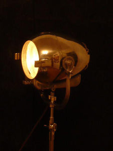 VINTAGE THEATRE LIGHT ANTIQUE LAMP FILM STUDIO ART DECO STRAND TRIPOD PATT 123 - The Vintage Lighting Company LTD