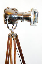 1950'S VINTAGE THEATRE SPOT LIGHT BY STRAND OF LONDON ON A WOODEN TRIPOD FROM BBC STUDIOS - The Vintage Lighting Company LTD