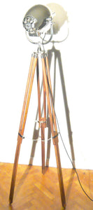 1950's VINTAGE THEATRE LIGHT BY STRAND OF LONDON ON WOODEN TRIPOD FLOOR LAMP - The Vintage Lighting Company LTD