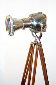 1950'S VINTAGE THEATRE SPOT LIGHT BY STRAND OF LONDON ON A WOODEN TRIPOD FROM BBC STUDIOS - The Vintage Lighting Company LTD